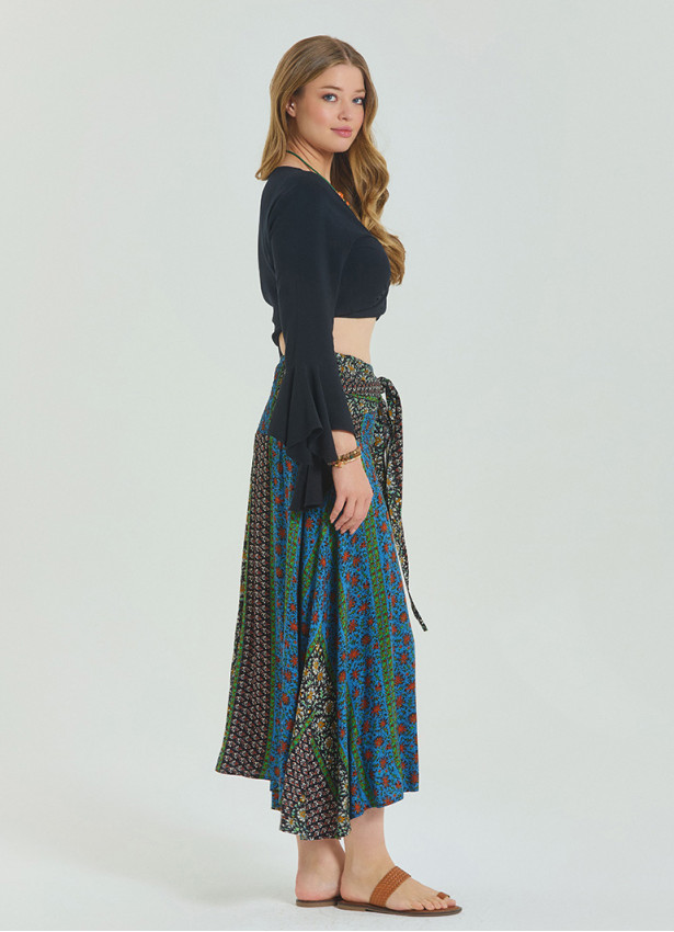 Gipe Waist Tied Navy Blue Plus Size Skirt 4597
